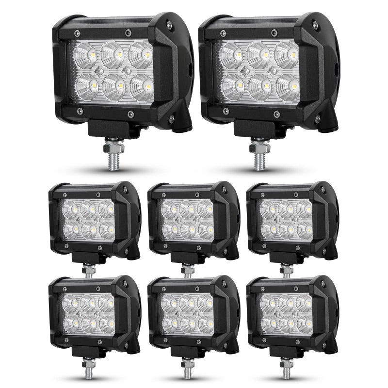 BUNKER INDUST 8Pcs 18W LED Light Pods 4 Inch Flood Beam Cube Work Lights Off Road Driving LED bars for Trucks Tractor UTV ATV Marine Golf Cart - Image 1